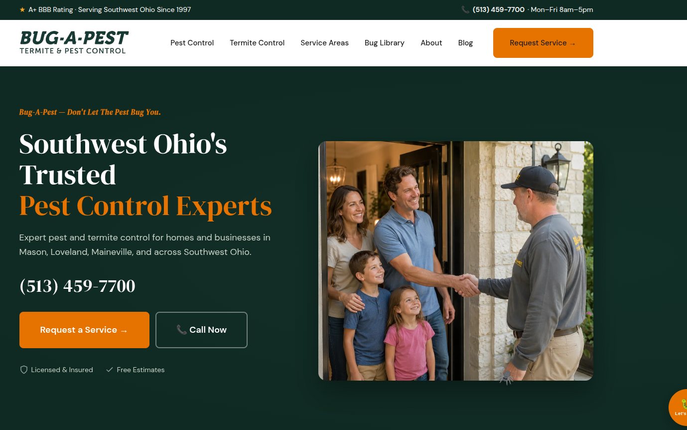 Bug-A-Pest Pest Control website homepage